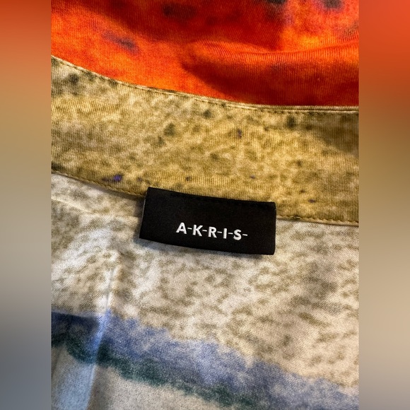 AKRIS Flower Field VNeck Blouse Shirt Top Colorful Floral Stripe Tee 3/4 Sleeve - Picture 6 of 11